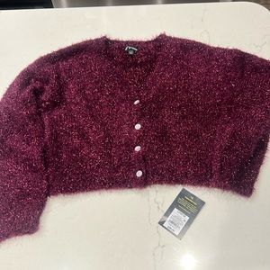 Girls Sparkly cropped button up sweater